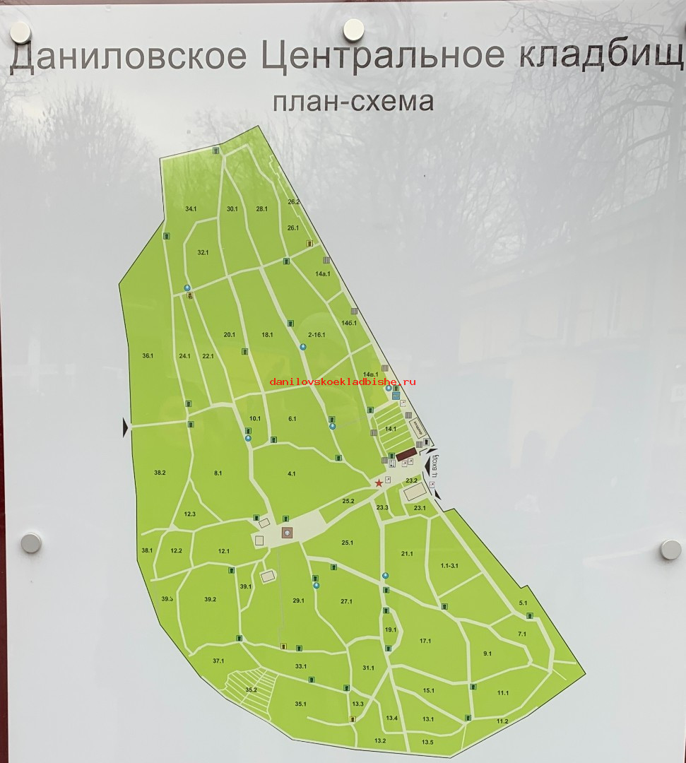 План-схема с номерами участков - Даниловского кладбища
